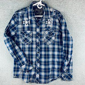 Buckle Black Label Shirt Mens M Plaid Button Up Long Sleeve Blue